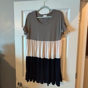 Pink Lily Gray, Cream and Navy Dress